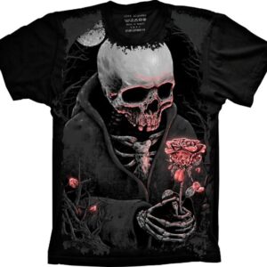 Camiseta Skull Caveira Com Rosa S-169