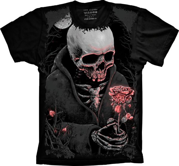 Camiseta Skull Caveira Com Rosa S-169