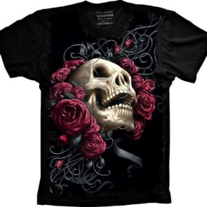 Camiseta Skull Caveira Flowers Rosas S-251
