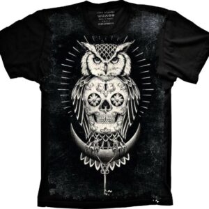 Camiseta Skull Caveira Mexicana Coruja S-263