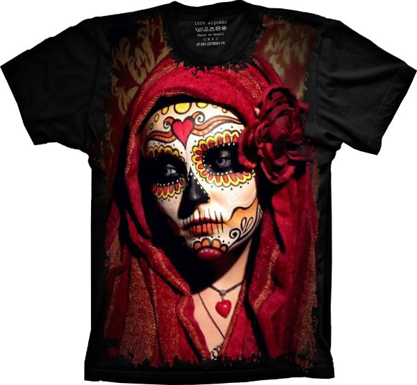 Camiseta Skull Caveira Mexicana Mulher Tribo S-289